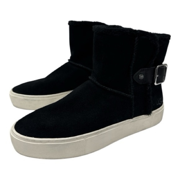 UGG Aika Mid-Height Flat Boots Black Genuine Suede Booties Fur Lining Size 6.5 - Picture 4 of 11